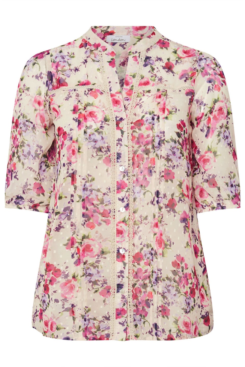 YOURS LONDON Curve White Floral Dobby Crochet Trim Blouse