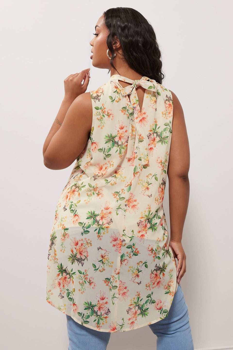 YOURS LONDON Curve Ivory White Floral High Neck Layered Blouse