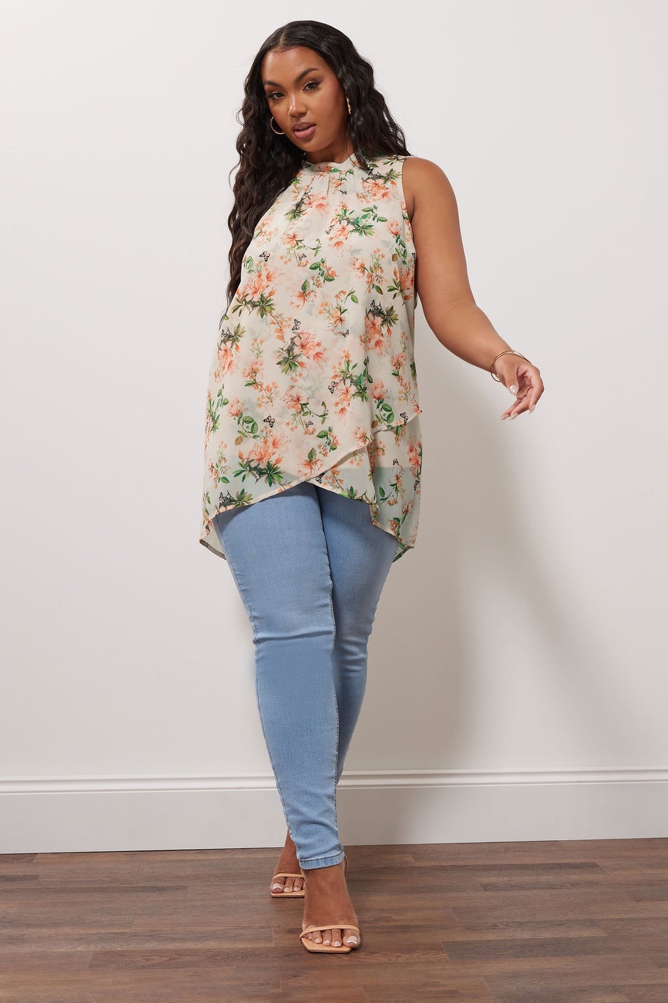 YOURS LONDON Curve Ivory White Floral High Neck Layered Blouse