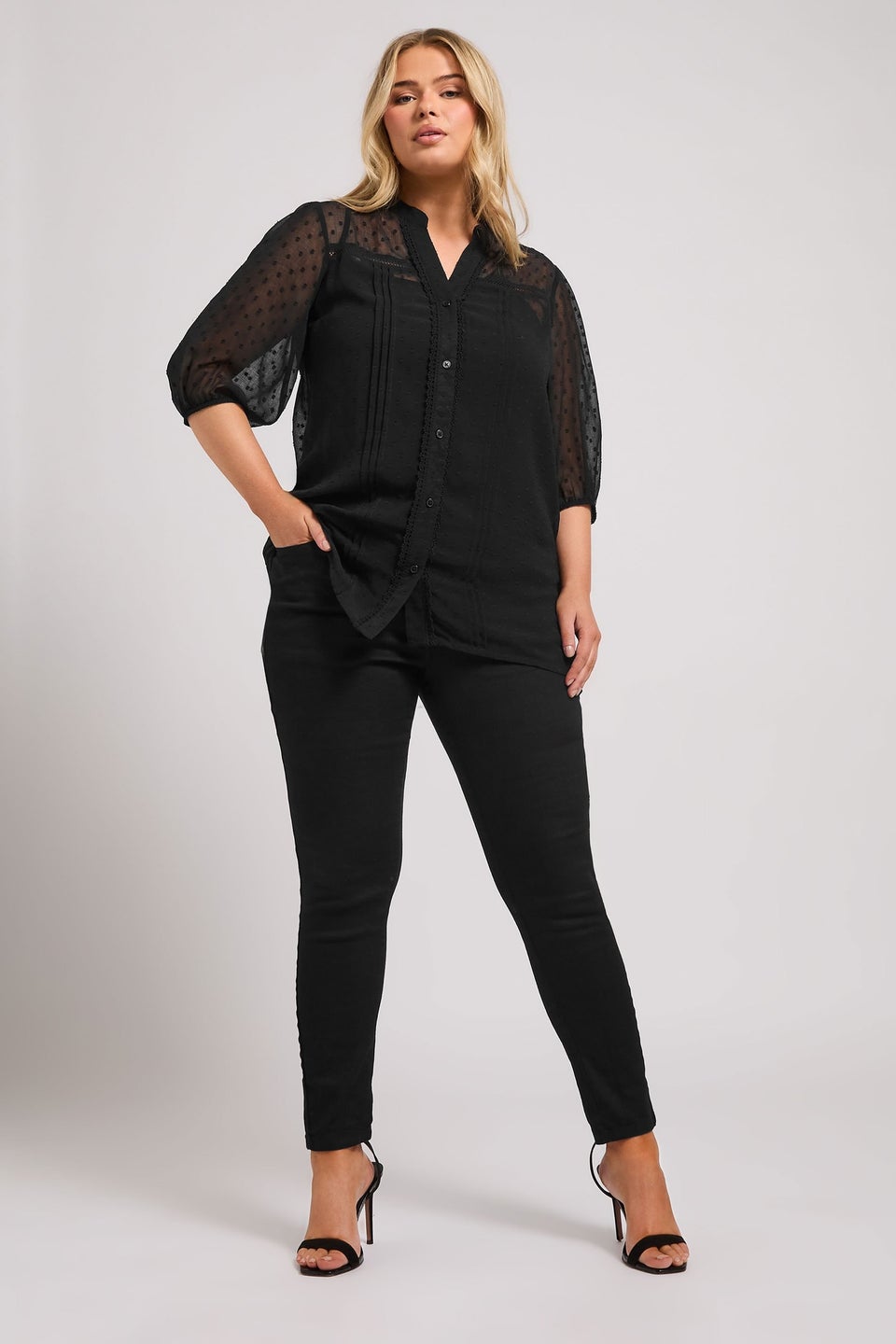 YOURS LONDON Curve Black Dobby Crochet Trim Blouse
