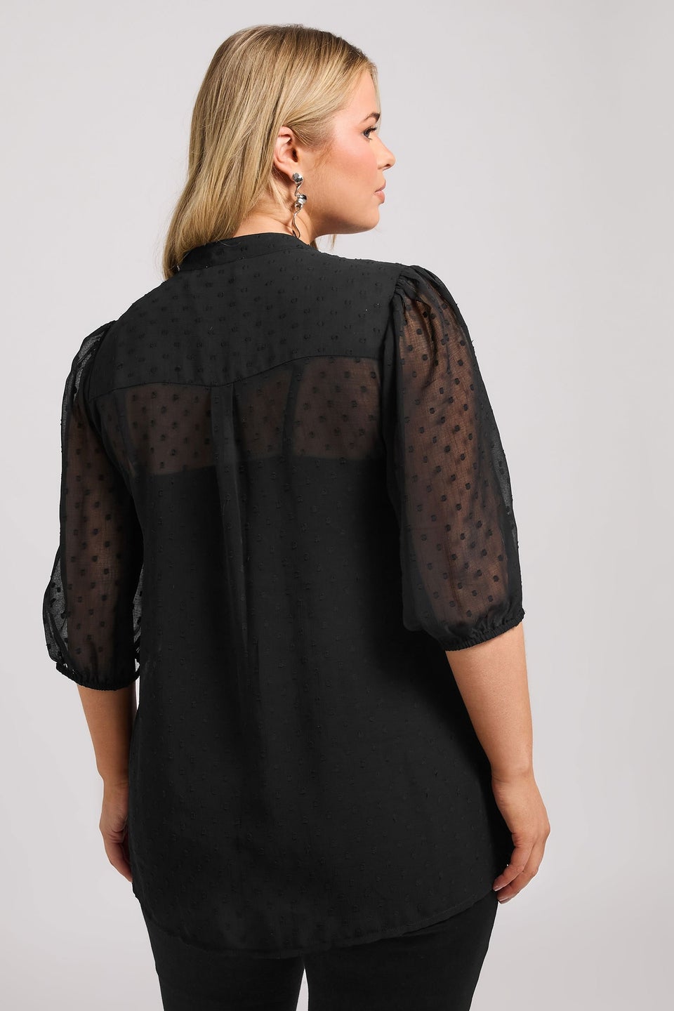 YOURS LONDON Curve Black Dobby Crochet Trim Blouse