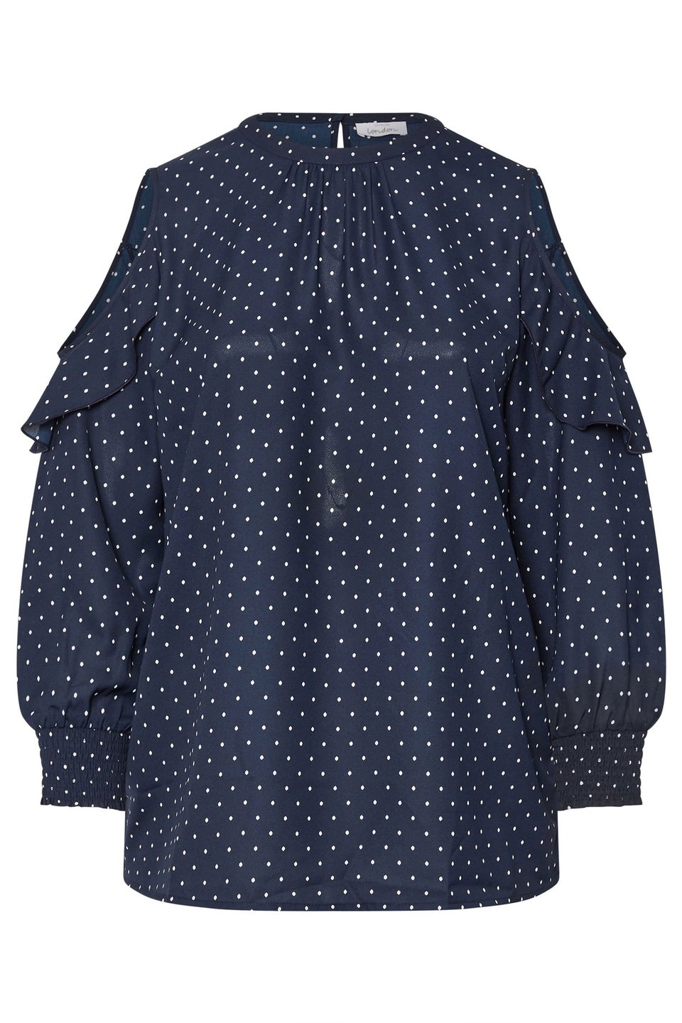 YOURS LONDON Curve Navy Blue Spot Print Cold Shoulder Blouse