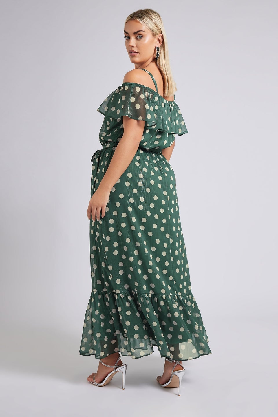 Yours London Curve Dark Green Polka Dot Metallic Maxi Dress