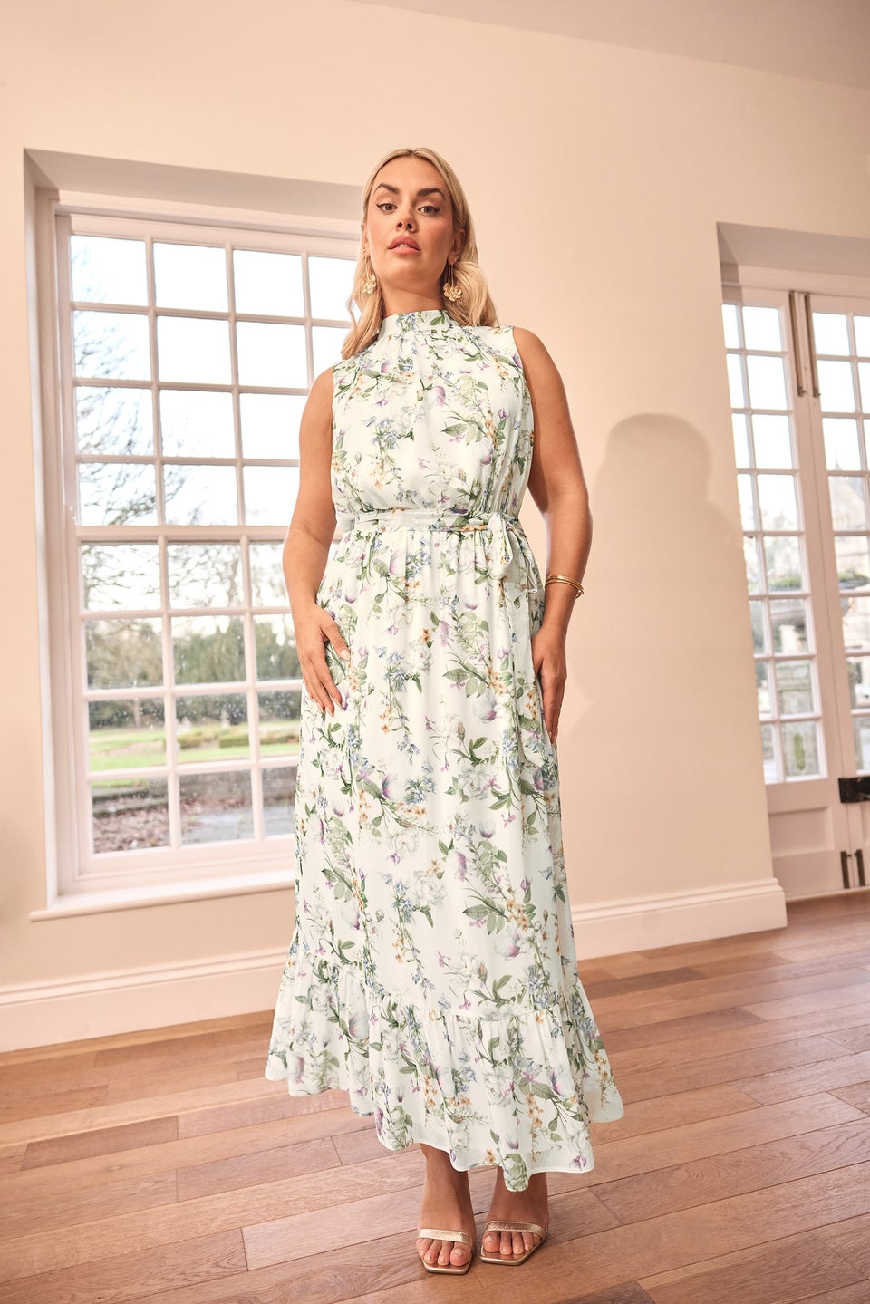 Yours London Curve Ivory White Floral Tiered Maxi Dress