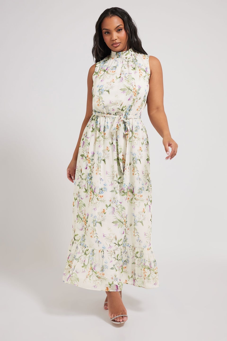 Yours London Curve Ivory White Floral Tiered Maxi Dress