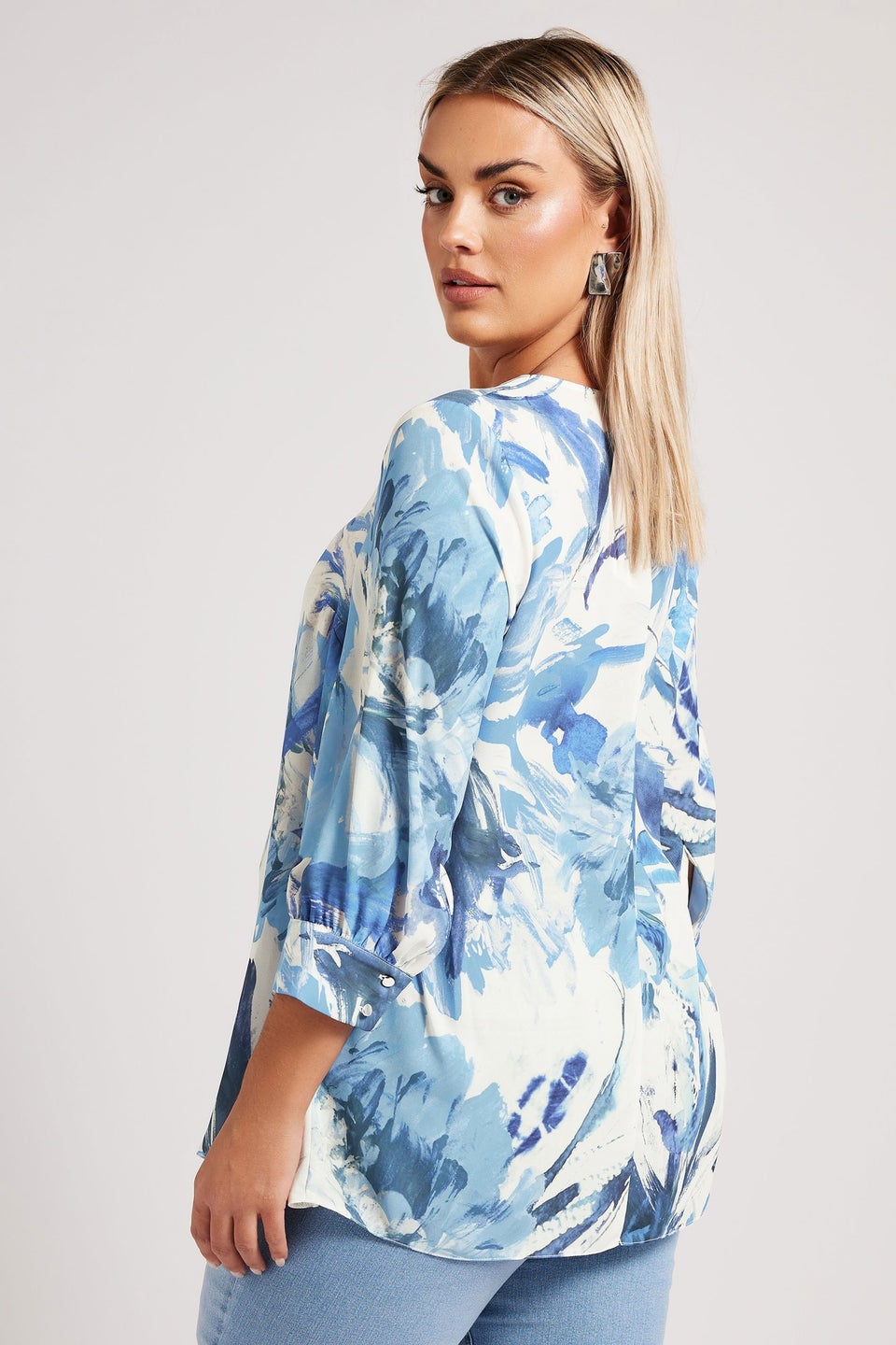 YOURS LONDON Curve Ivory White Abstract Print Pleat Front Blouse