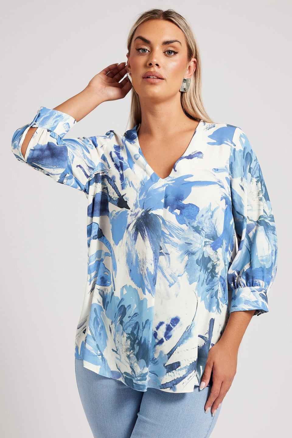 YOURS LONDON Curve Ivory White Abstract Print Pleat Front Blouse