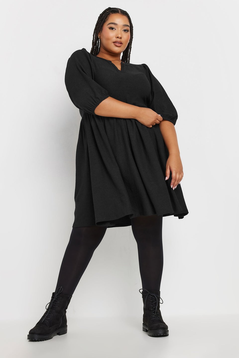 Yours Curve Black Textured Smock Dress