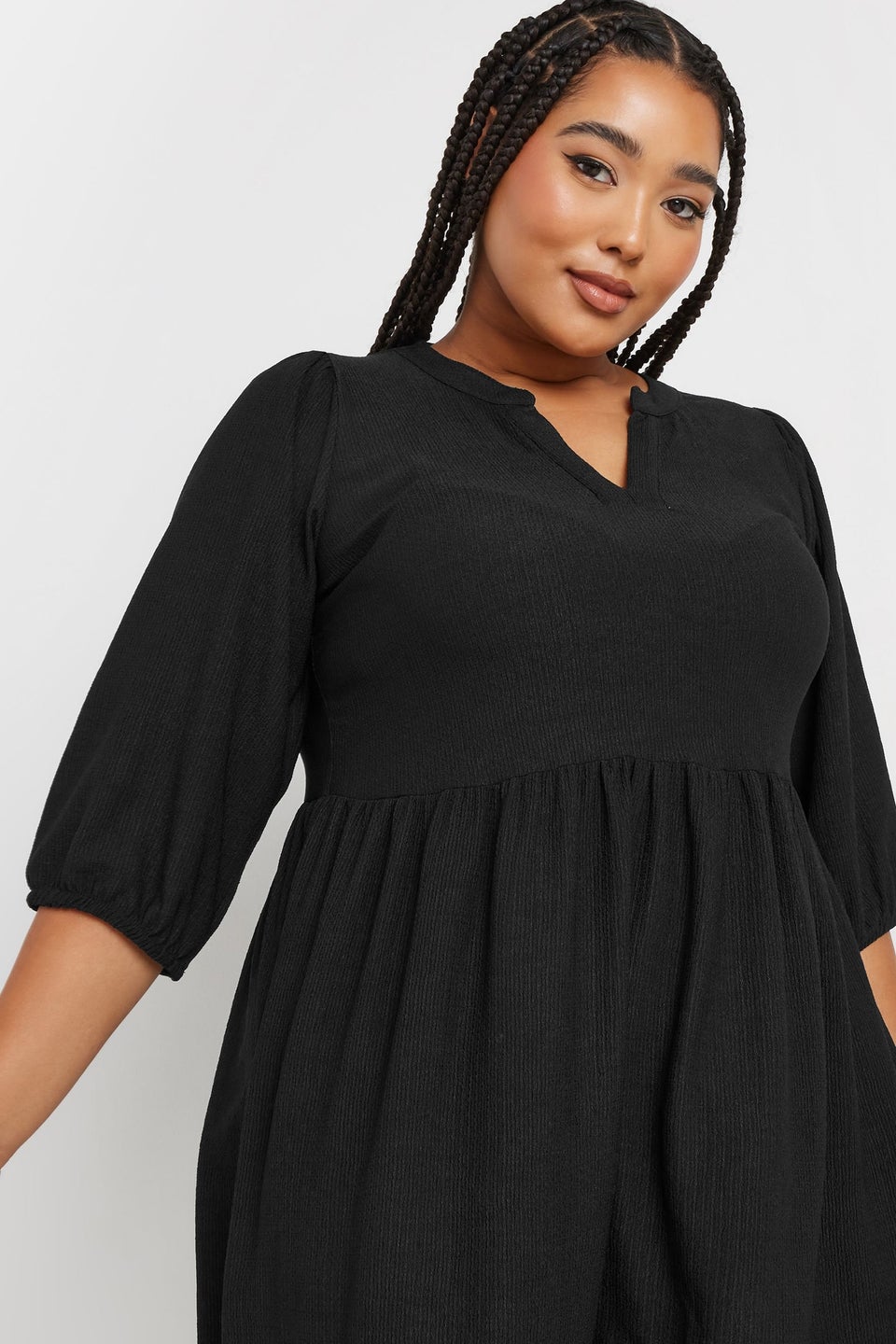 Yours Curve Black Textured Smock Dress