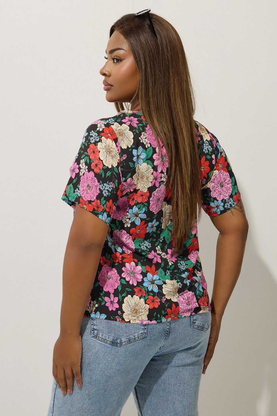 LIMITED COLLECTION Curve Black Floral Bow Tie Front Blouse