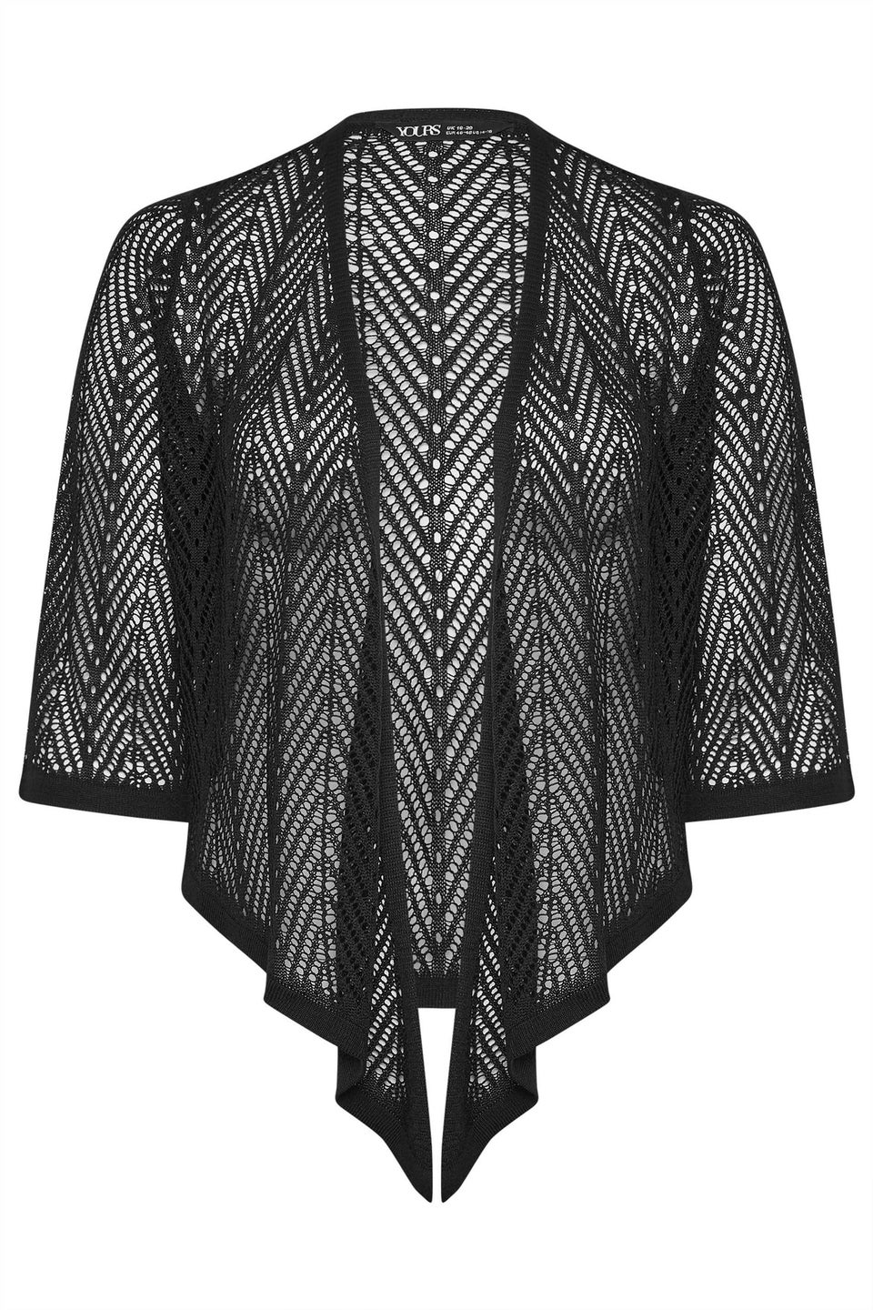 Yours Curve Black Crochet Open Waterfall Cardigan