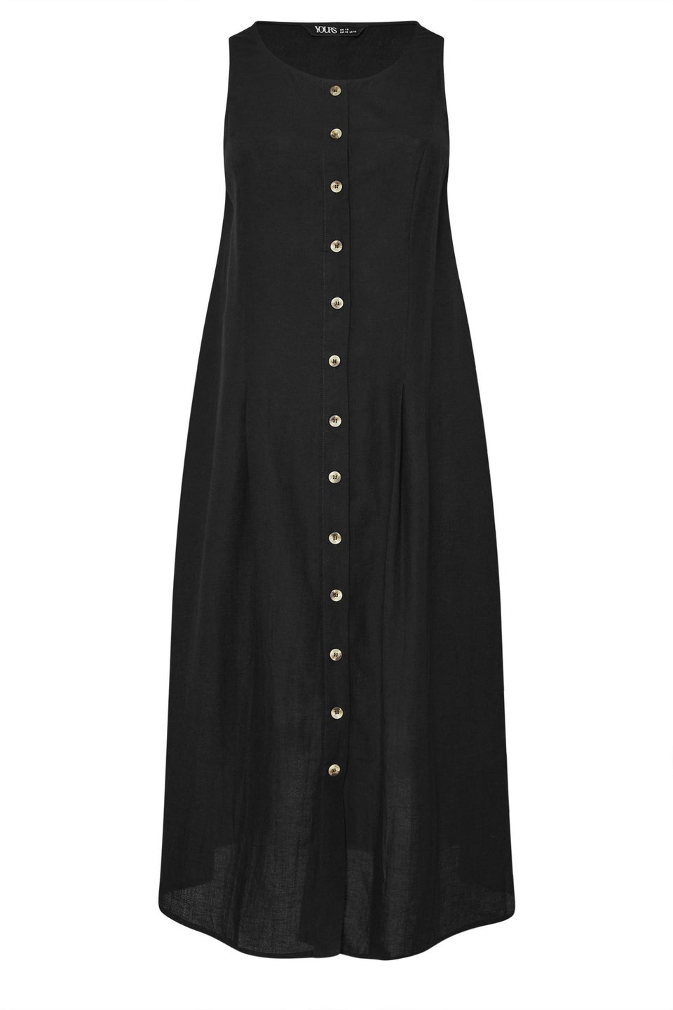 Yours Curve Black Linen Button Through Midaxi Dress