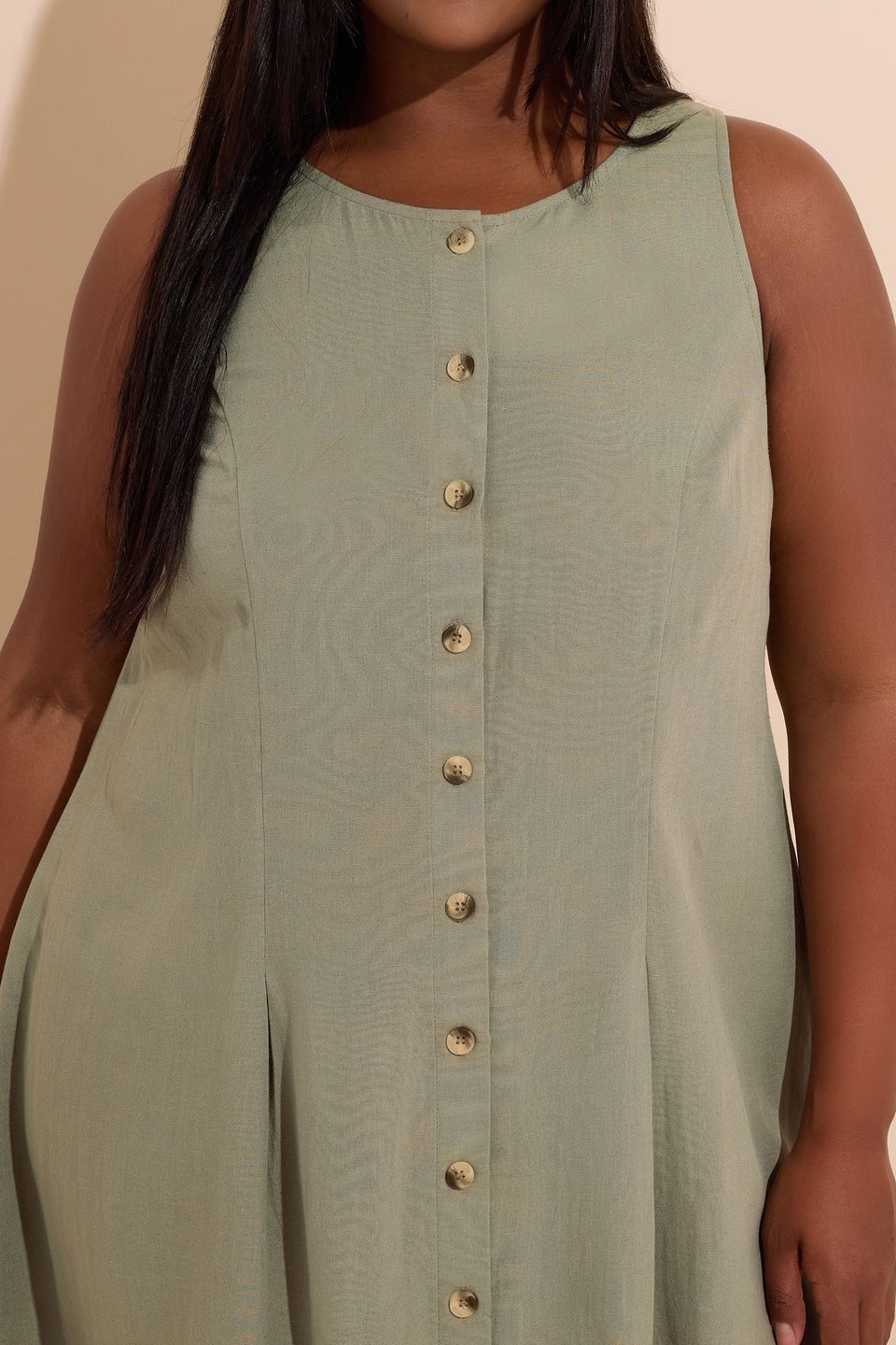 Yours Curve Khaki Green Linen Button Through Midaxi Dress