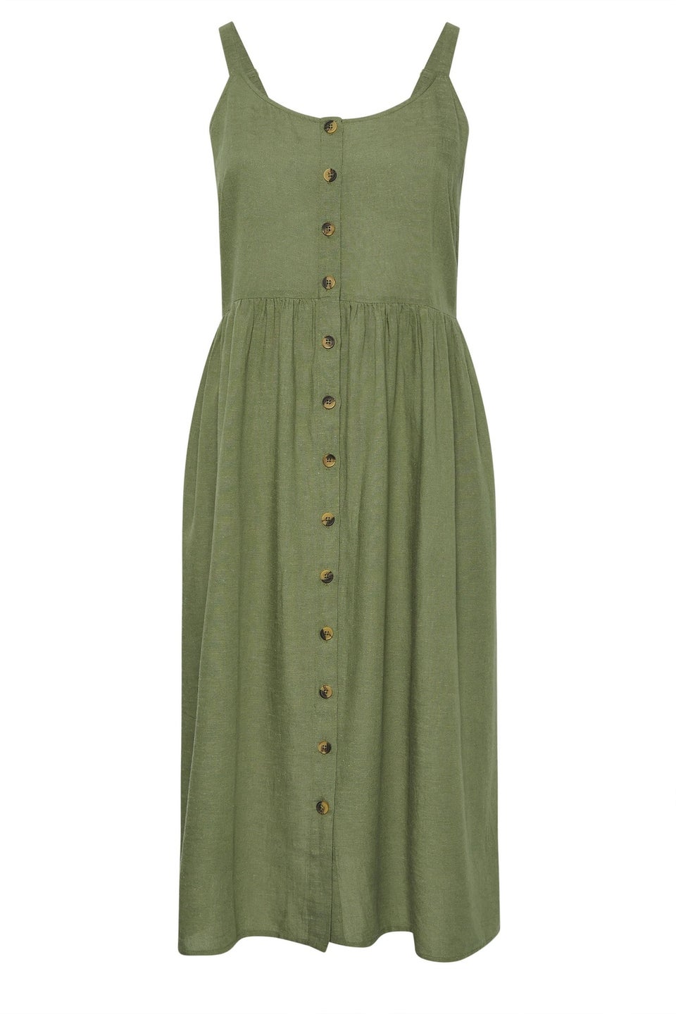 Yours Curve Khaki Green Button Through Linen Sundress