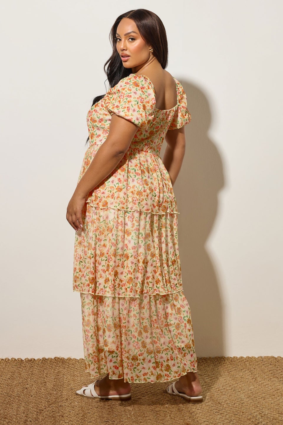 Yours Curve Butter Yellow Floral Tiered Maxi Dress