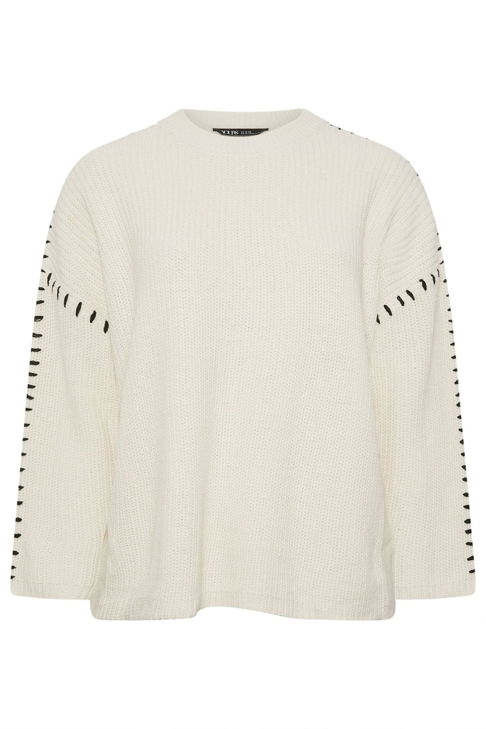 YOURS Curve Cream Contrast Stitch Knitted Jumper