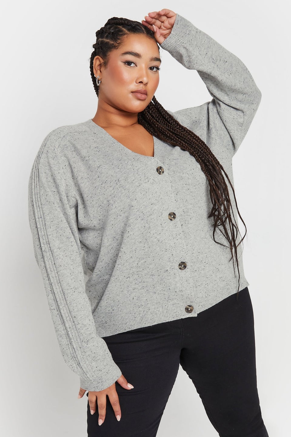 Yours Curve Grey Speckled Button Through Cardigan