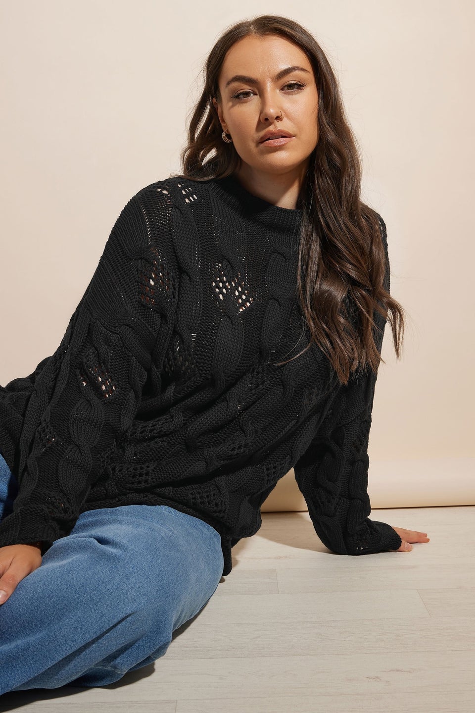 YOURS Curve Black Chunky Cable Knit Jumper