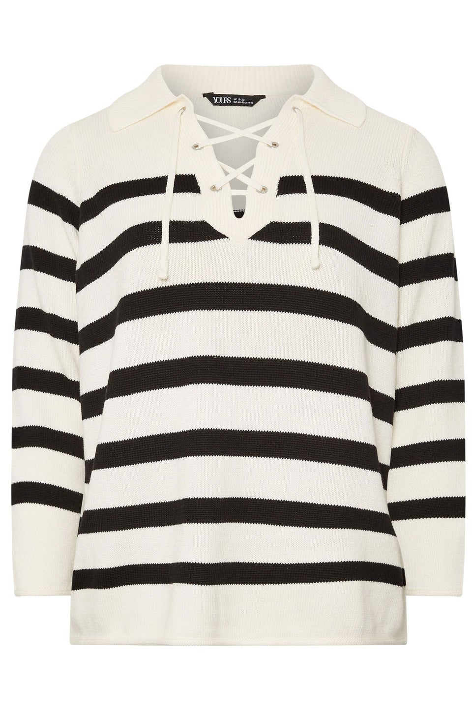 YOURS Curve White Stripe Tie Neck Jumper