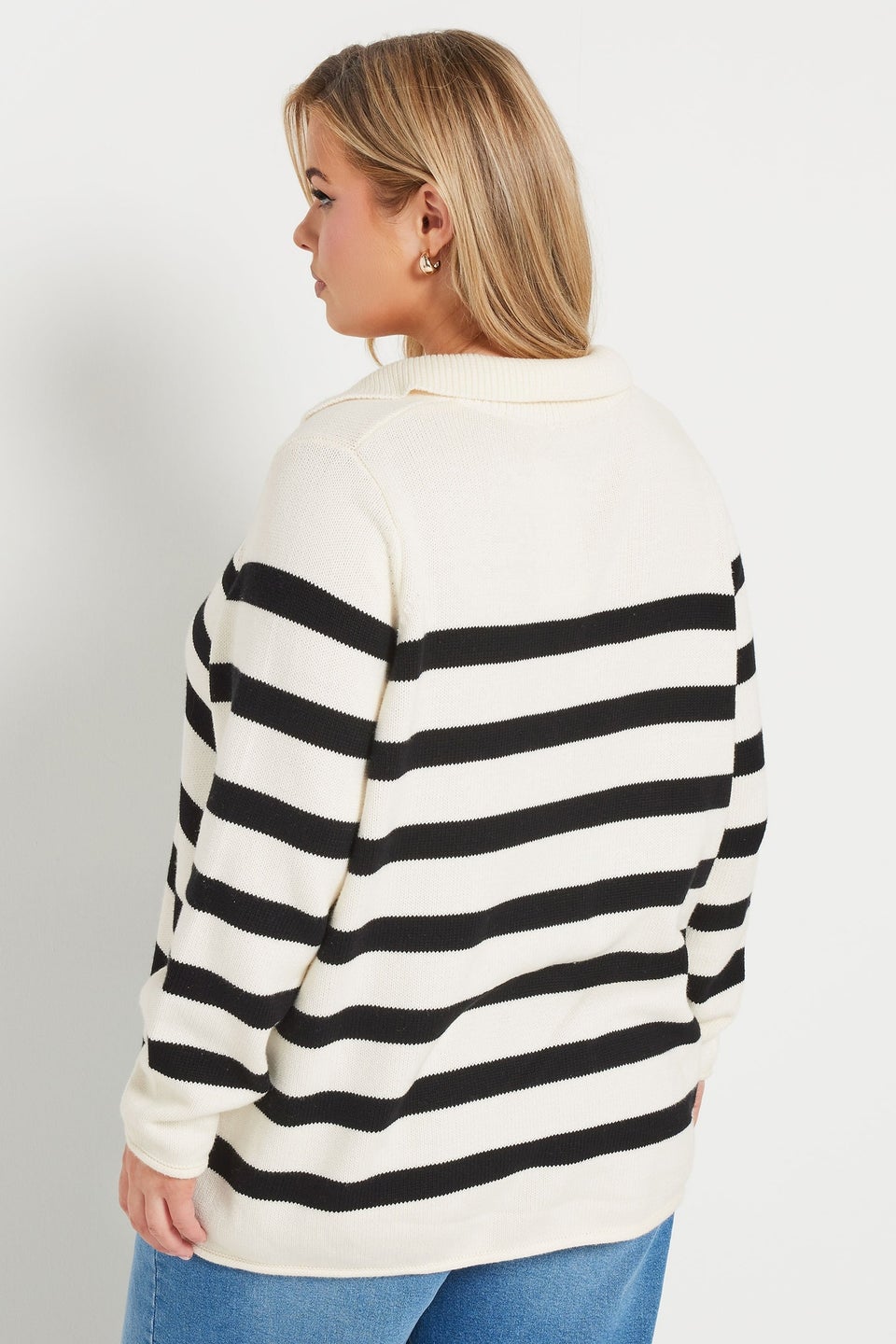 YOURS Curve White Stripe Tie Neck Jumper