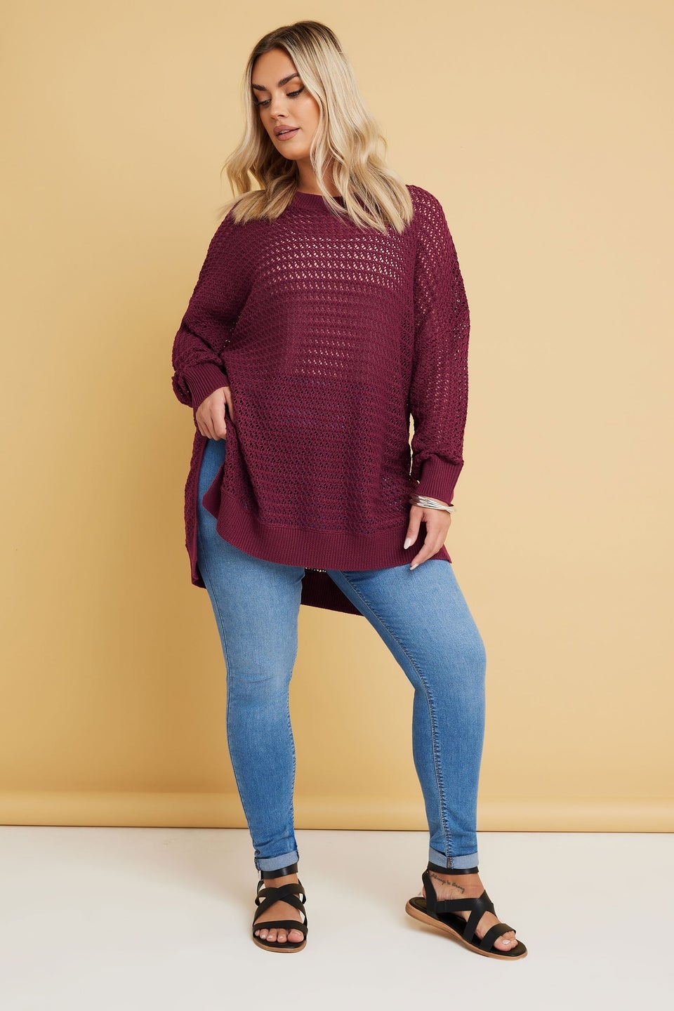 YOURS Curve Burgundy Red Knitted Side Split Jumper