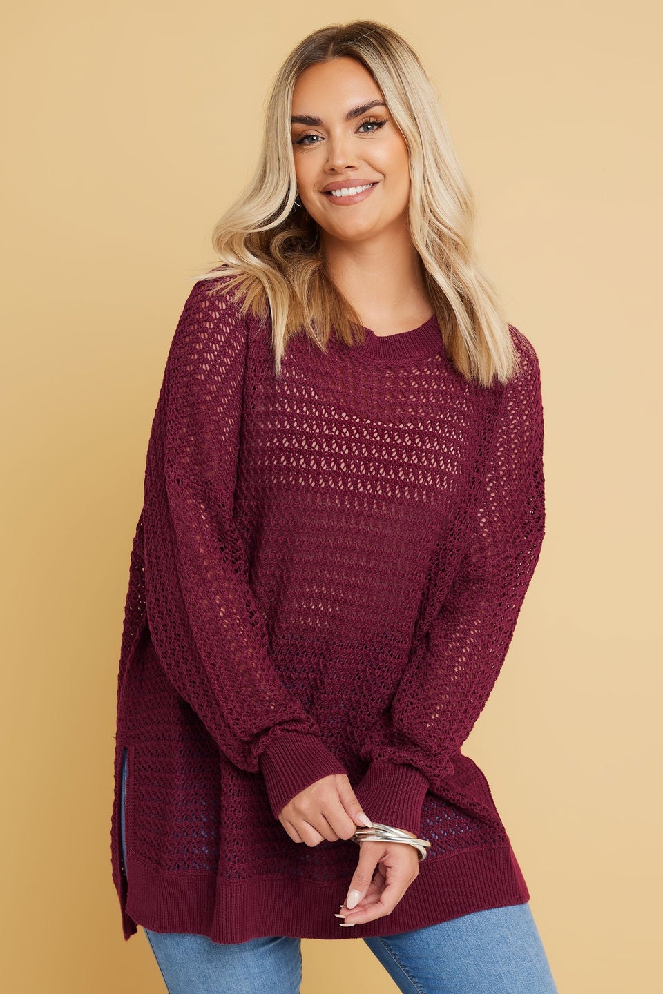 YOURS Curve Burgundy Red Knitted Side Split Jumper