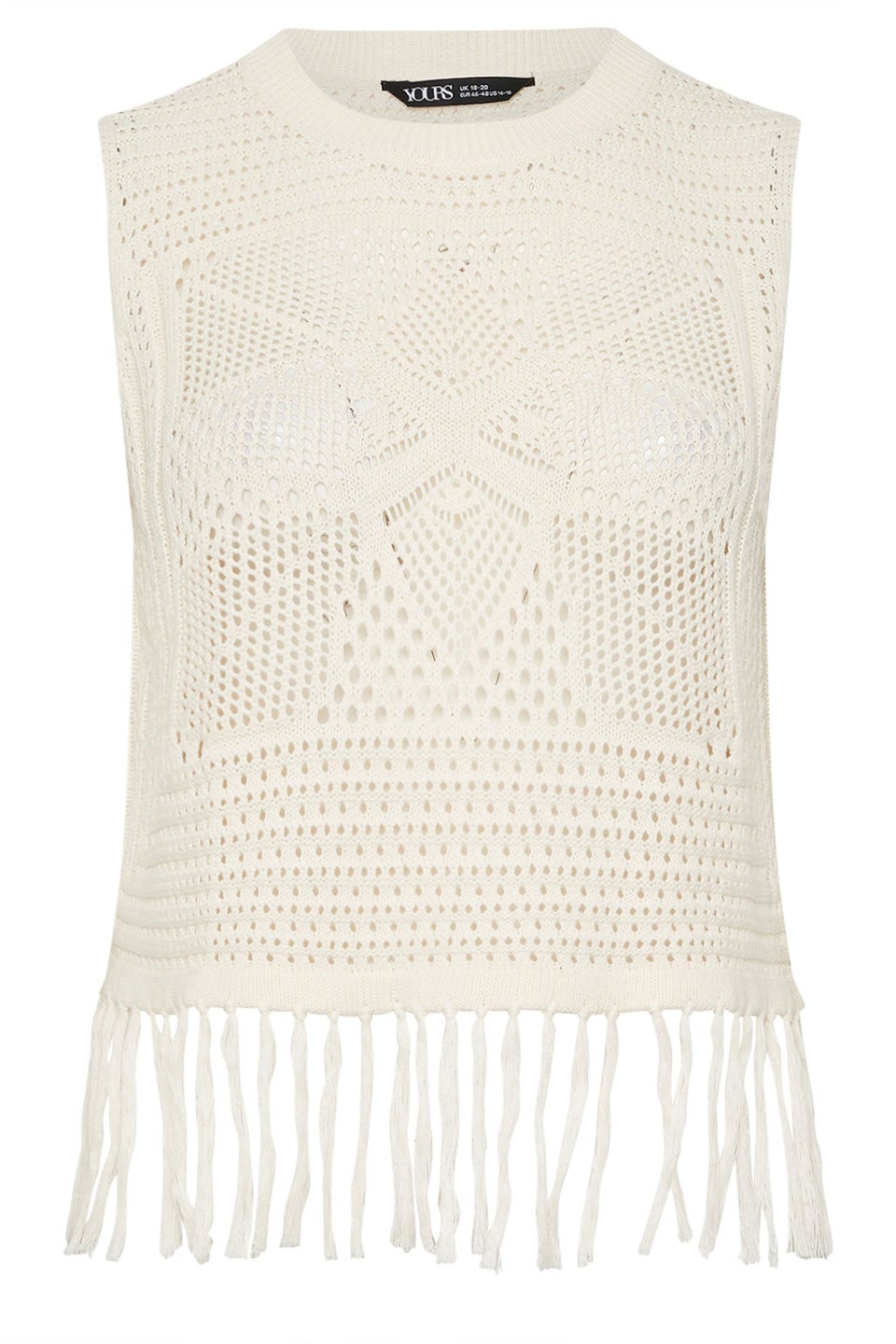 Yours Curve White Crochet Fringe Vest Top
