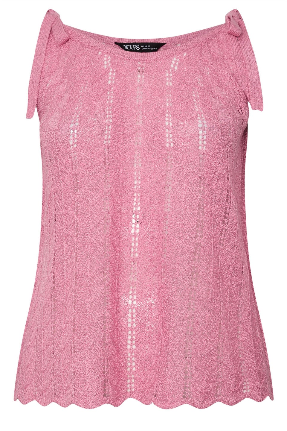 Yours Curve Pink Bow Tie Detail Knitted Vest Top
