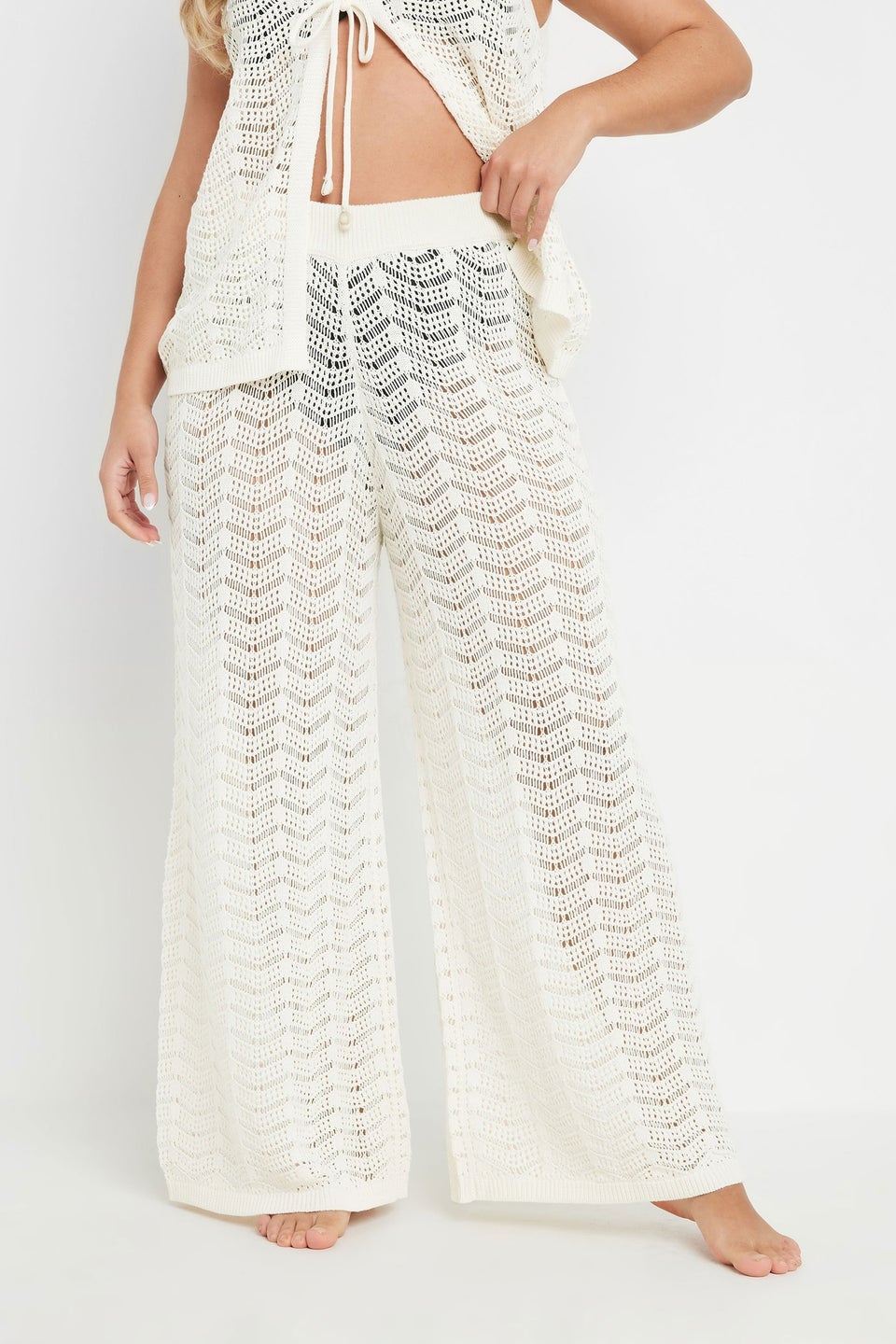 Yours Curve Ivory White Crochet Beach Trousers
