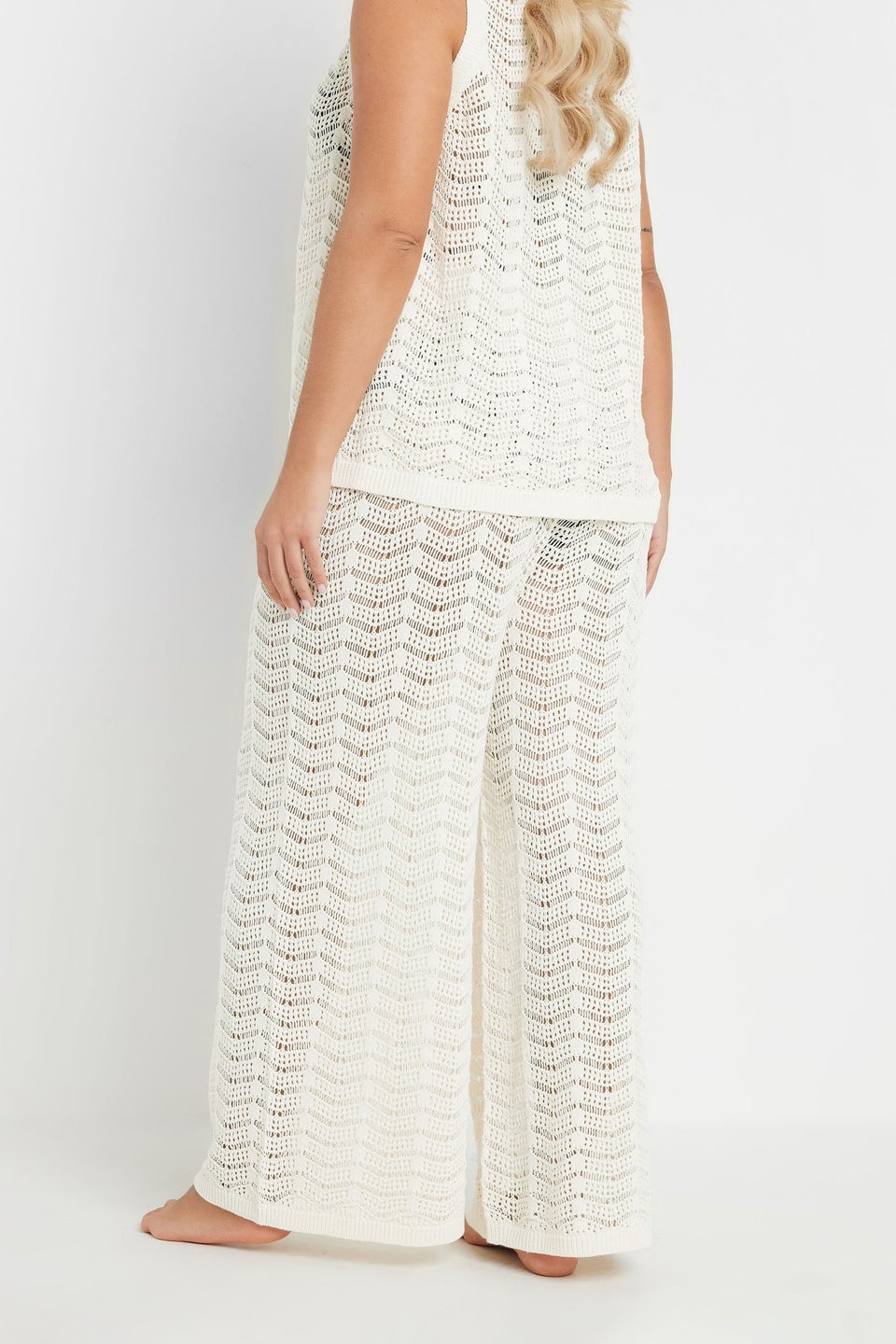 Yours Curve Ivory White Crochet Beach Trousers