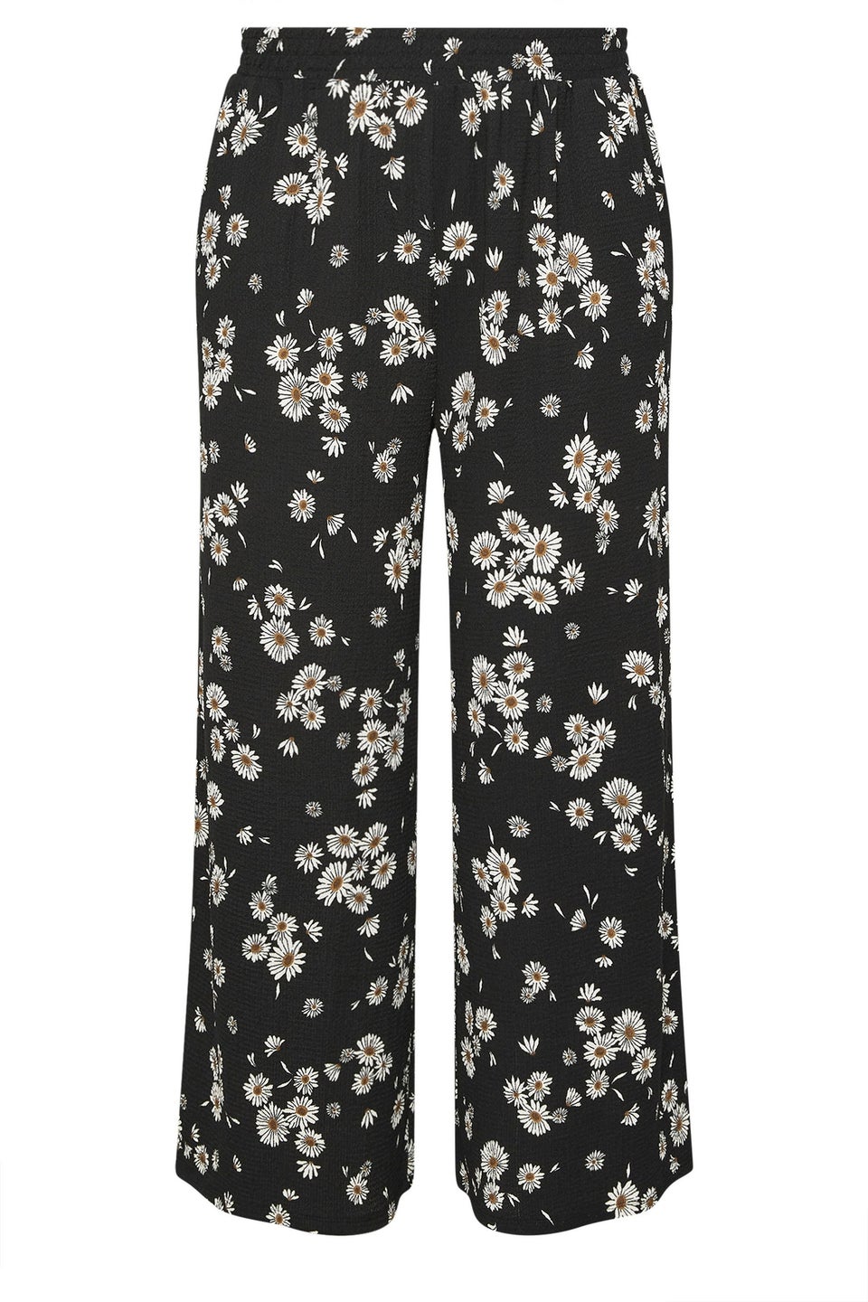 Yours Curve Black Daisy Print Wide Leg Trousers