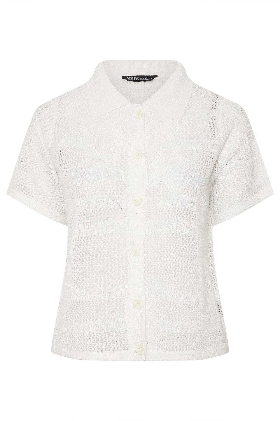 Yours Curve White Crochet Collared Knitted Top