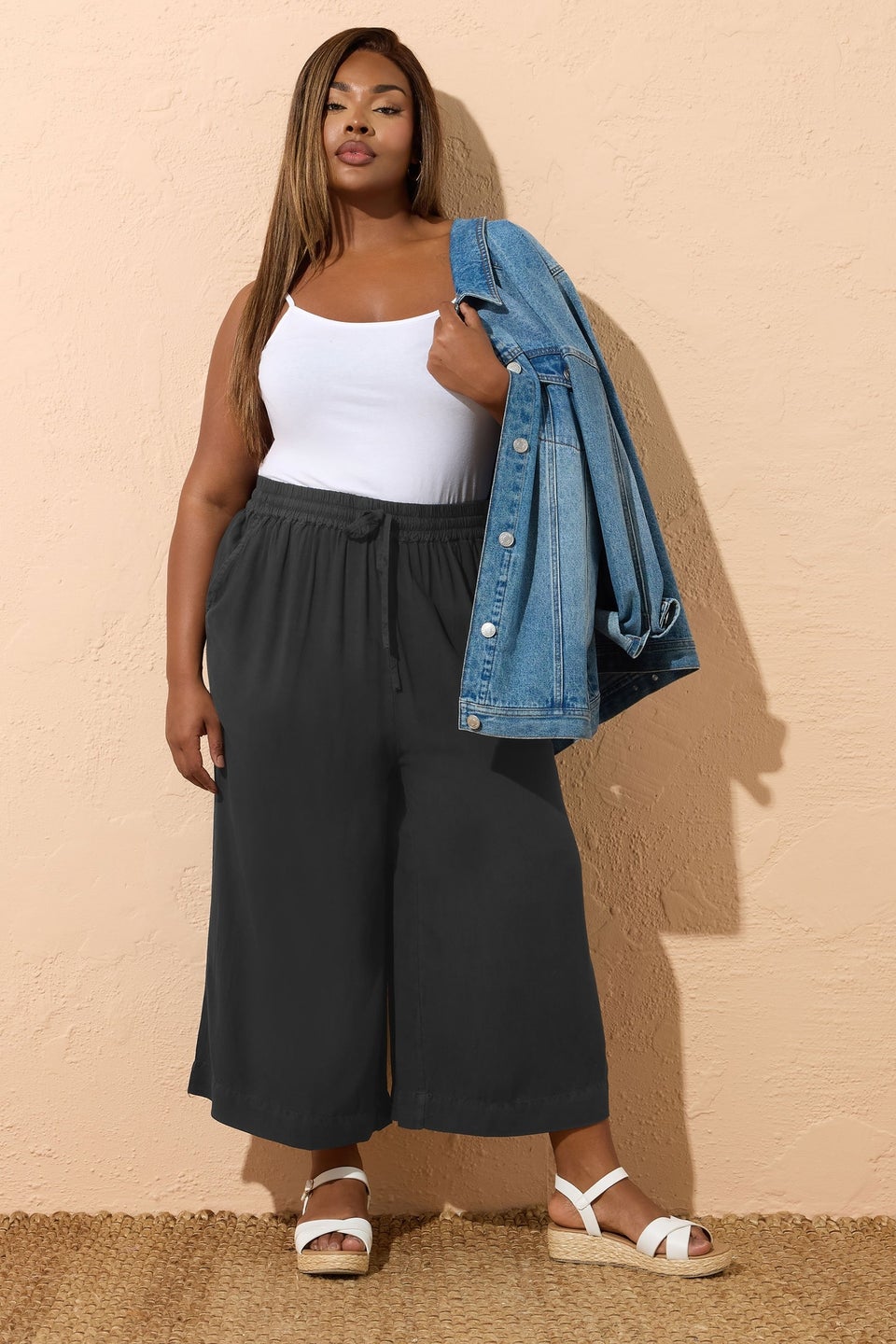 Yours Curve Black Chambray Culottes