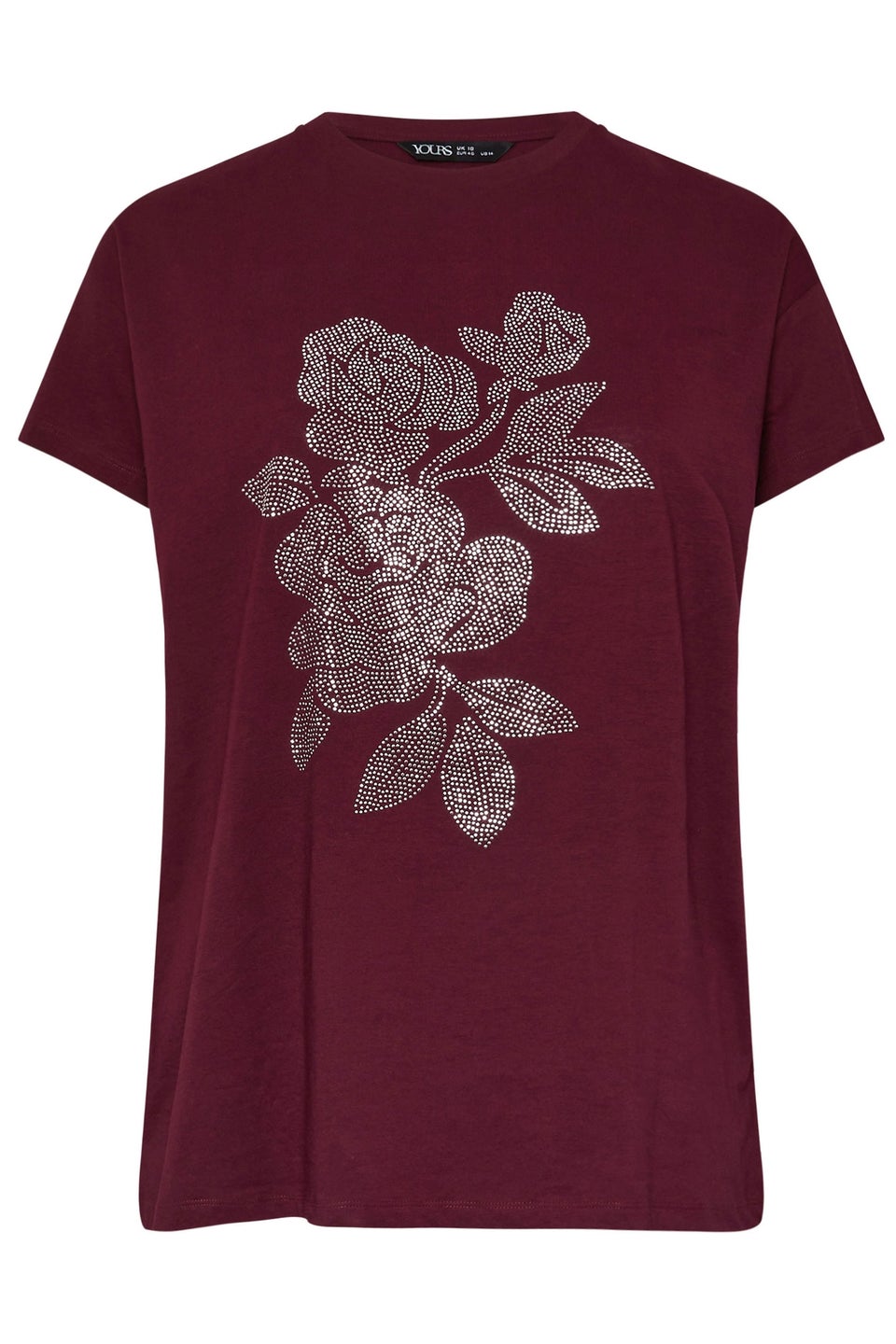 Yours Curve Burgundy Red Stud Embellished Floral Top