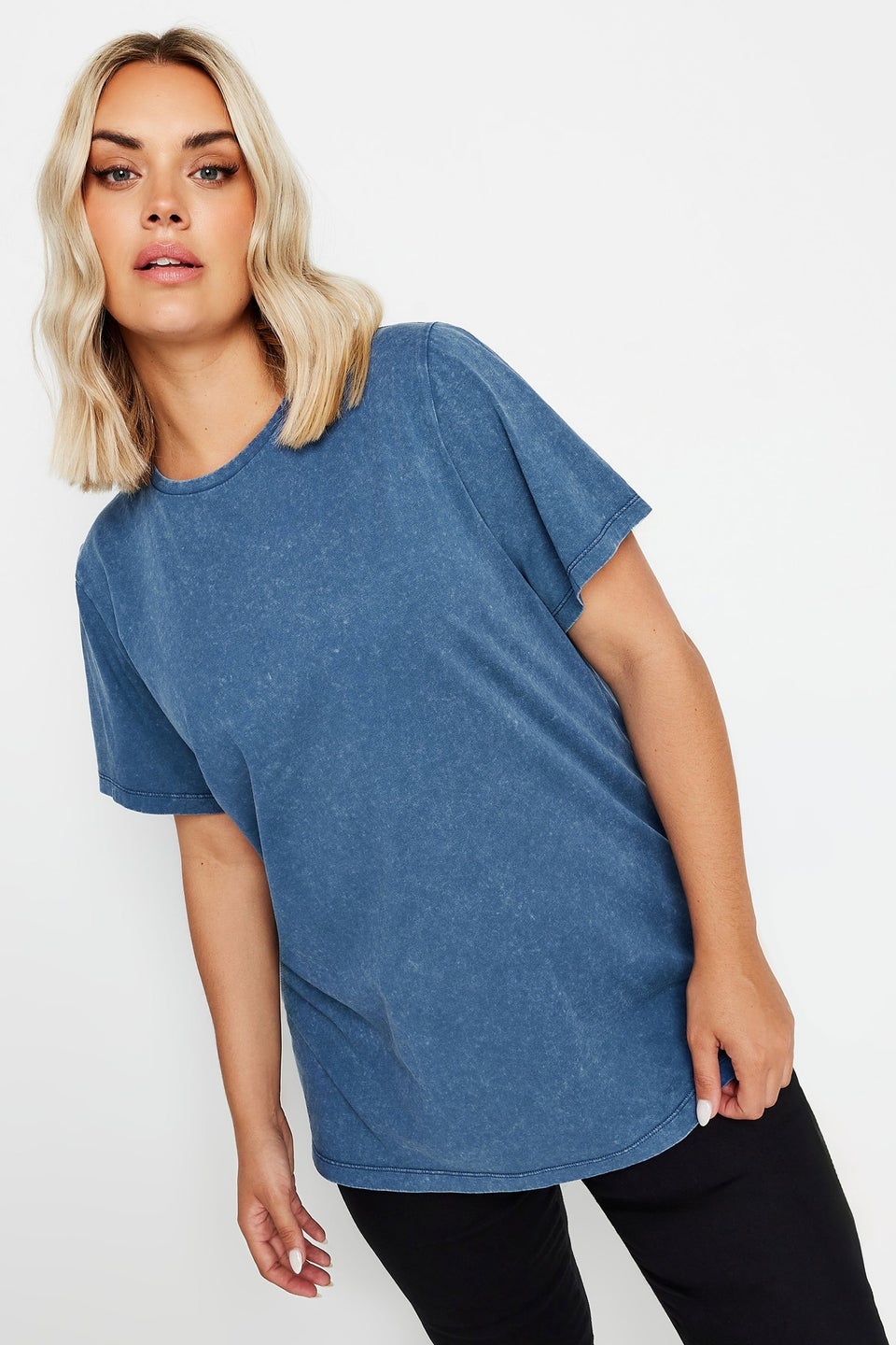 Yours Curve Blue Acid Wash T-Shirt