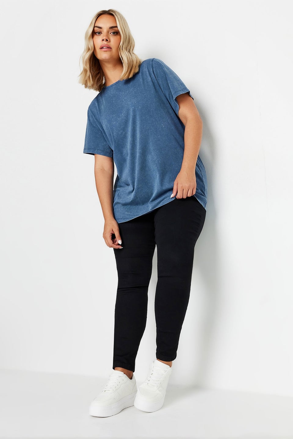 Yours Curve Blue Acid Wash T-Shirt