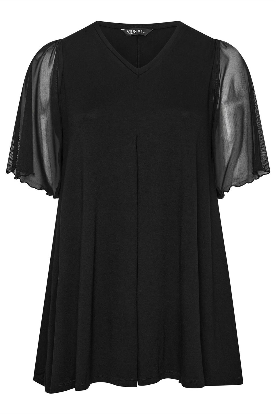 YOURS Curve Black Pleat Front Angel Sleeve Top