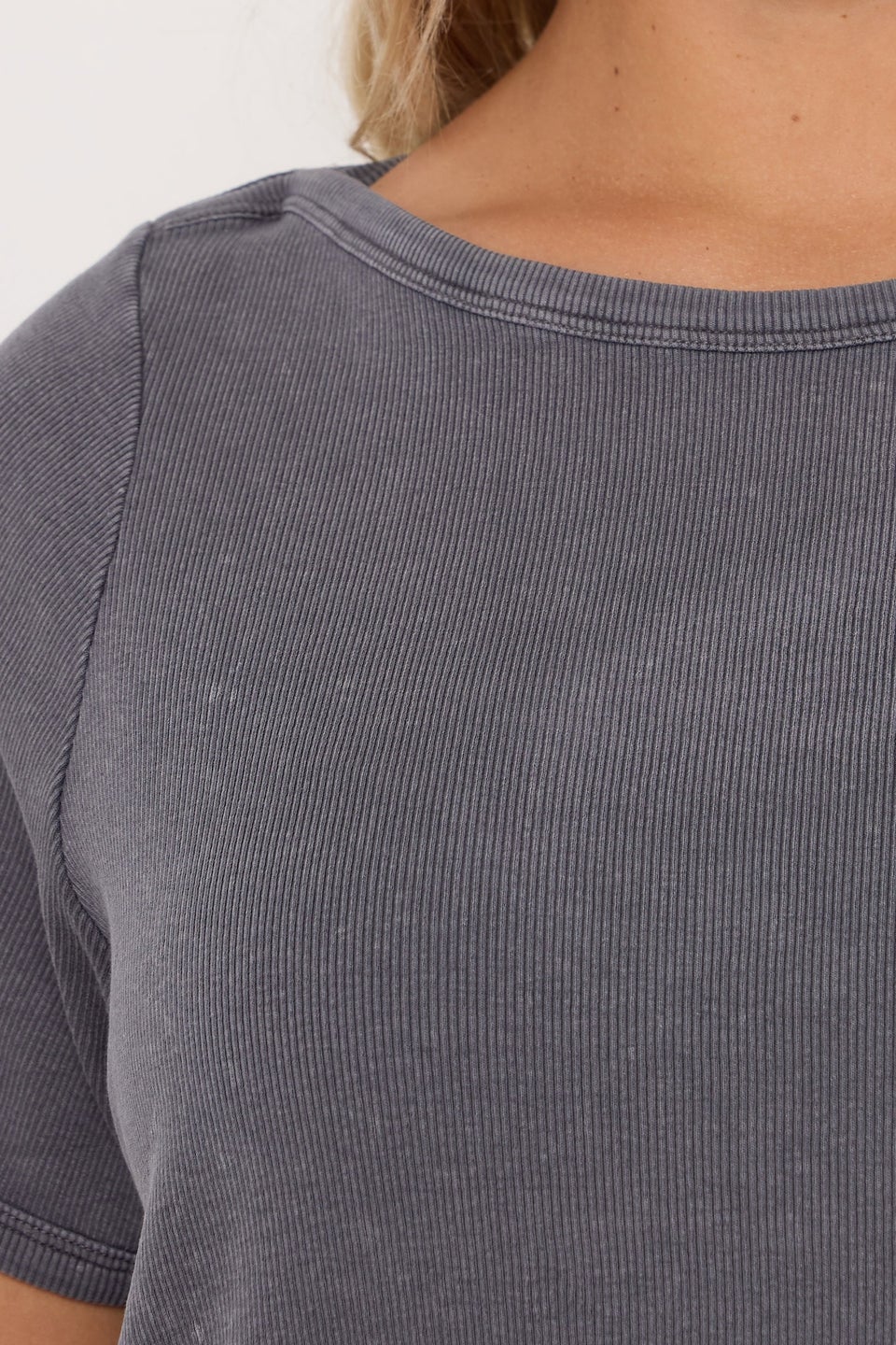Yours Curve Grey Acid Wash Ribbed Swing T-Shirt