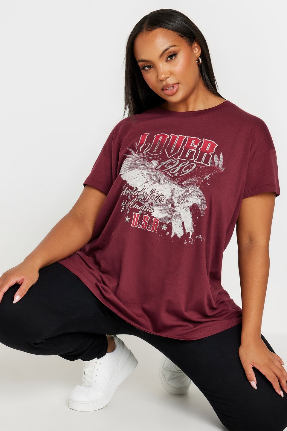 Yours Curve Burgundy Red Lover Slogan T-Shirt
