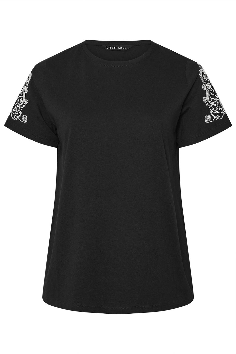 Yours Curve Black Embroidered Sleeve T-Shirt