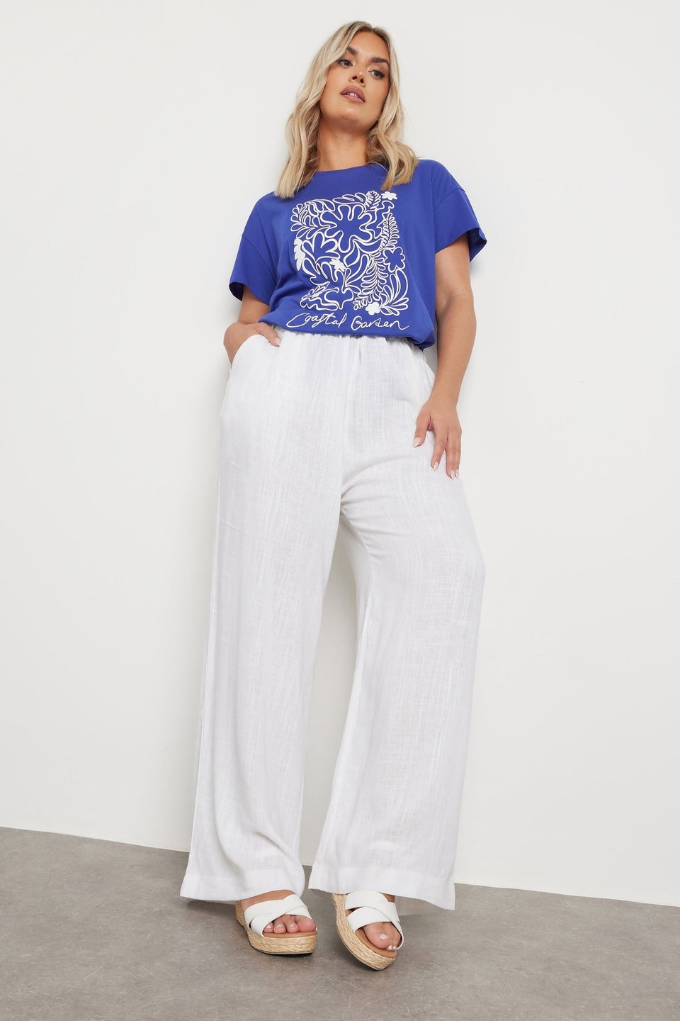 Yours Curve Blue Coastal Garden Graphic Print T-Shirt
