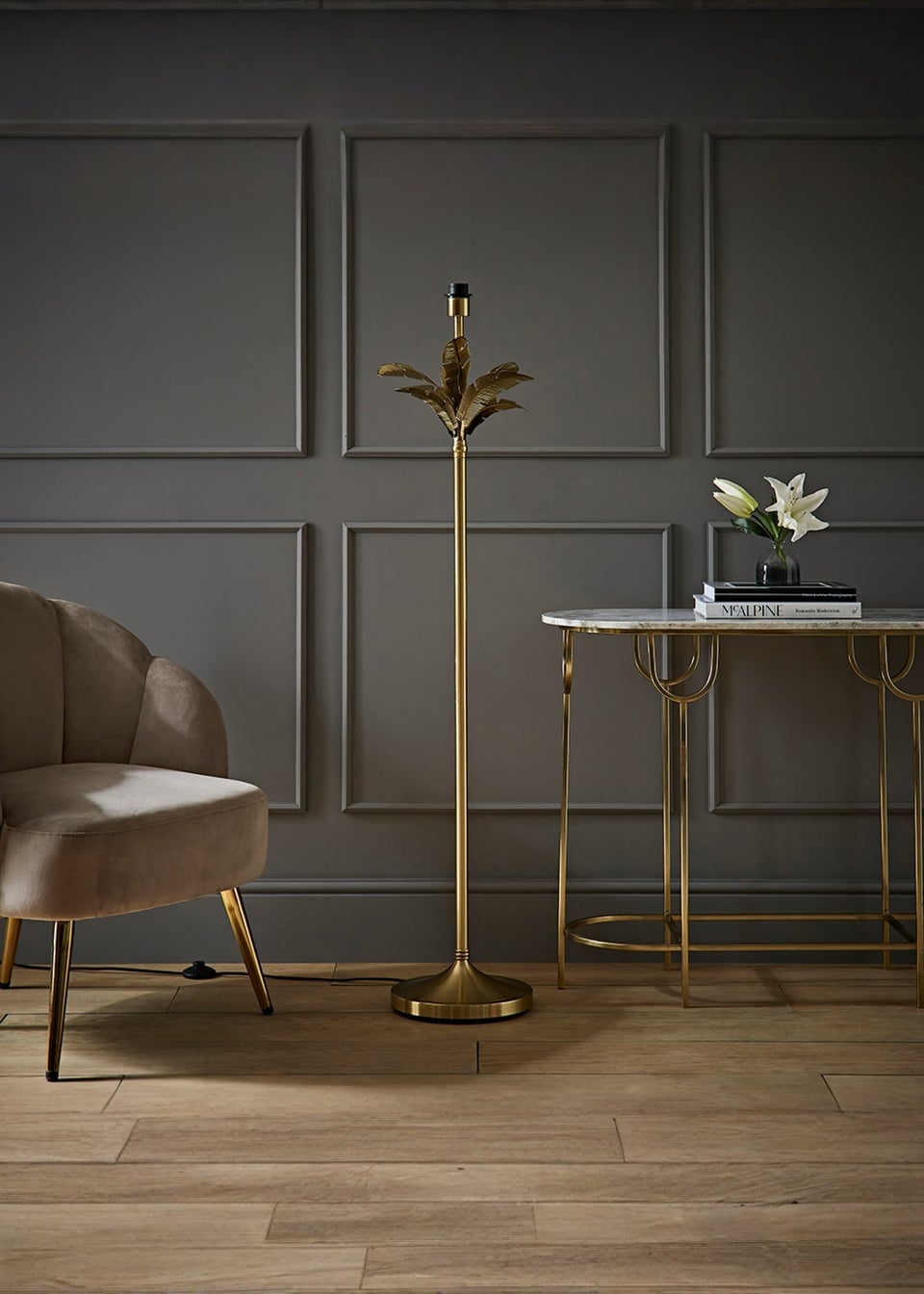 ValueLights Christina Gold Palm Leaf Floor Lamp Base