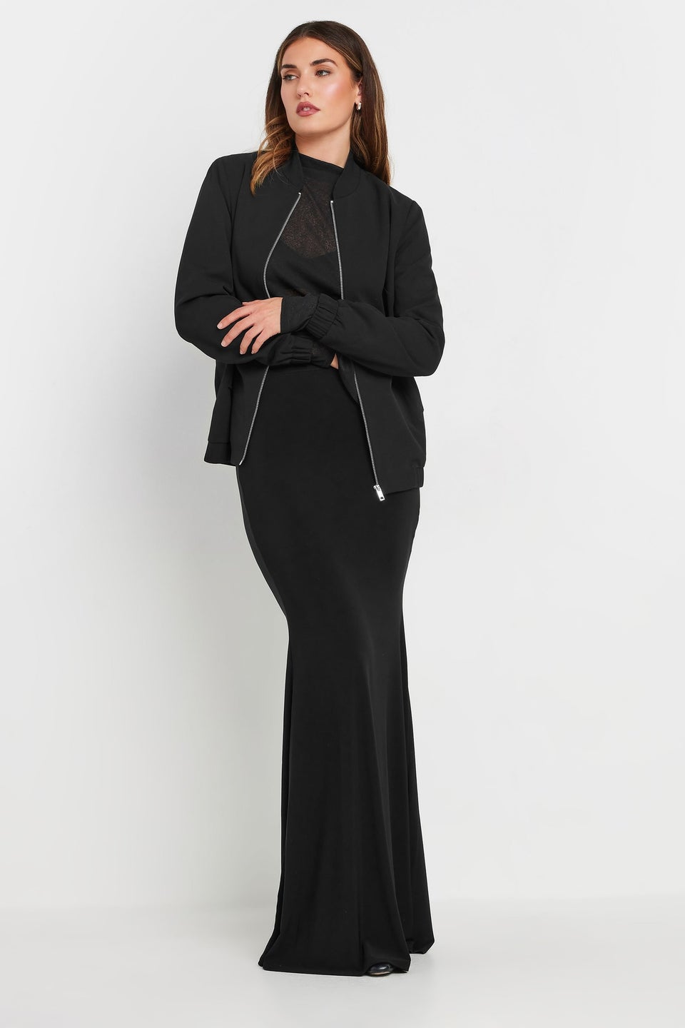 LTS Tall Black Scuba Zip Bomber Jacket