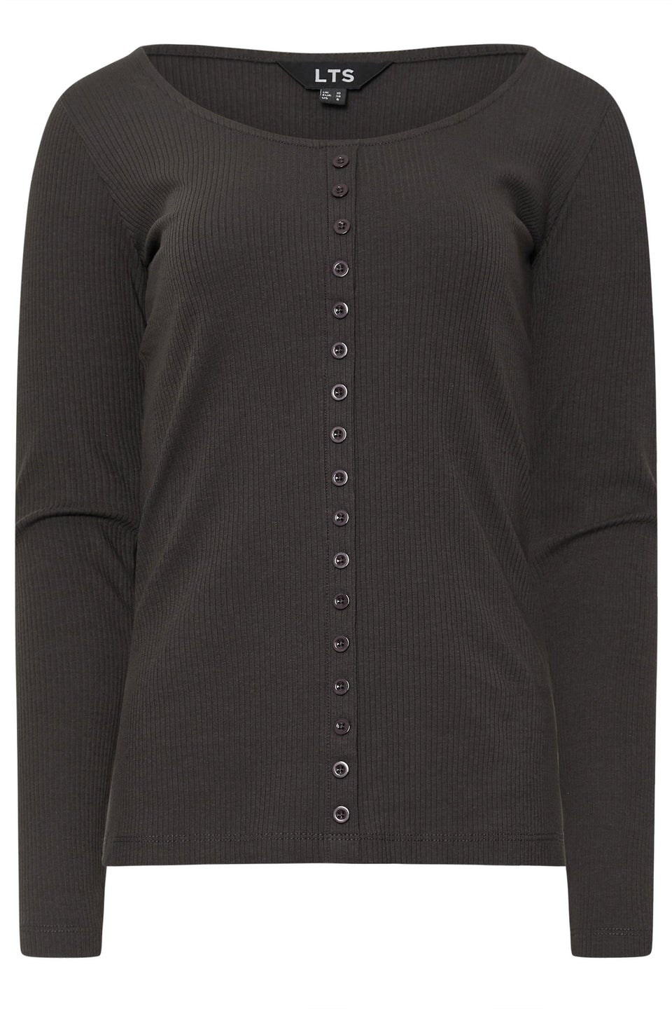 Long Tall Sally Charcoal Grey Ribbed Button Long Sleeve Top