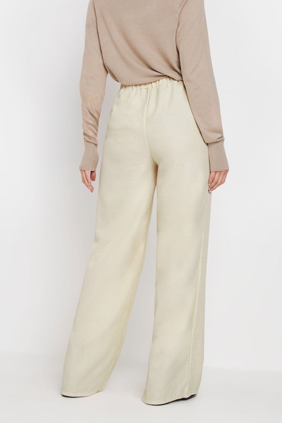 Long Tally Sally Cream Textured Wide Leg Trousers