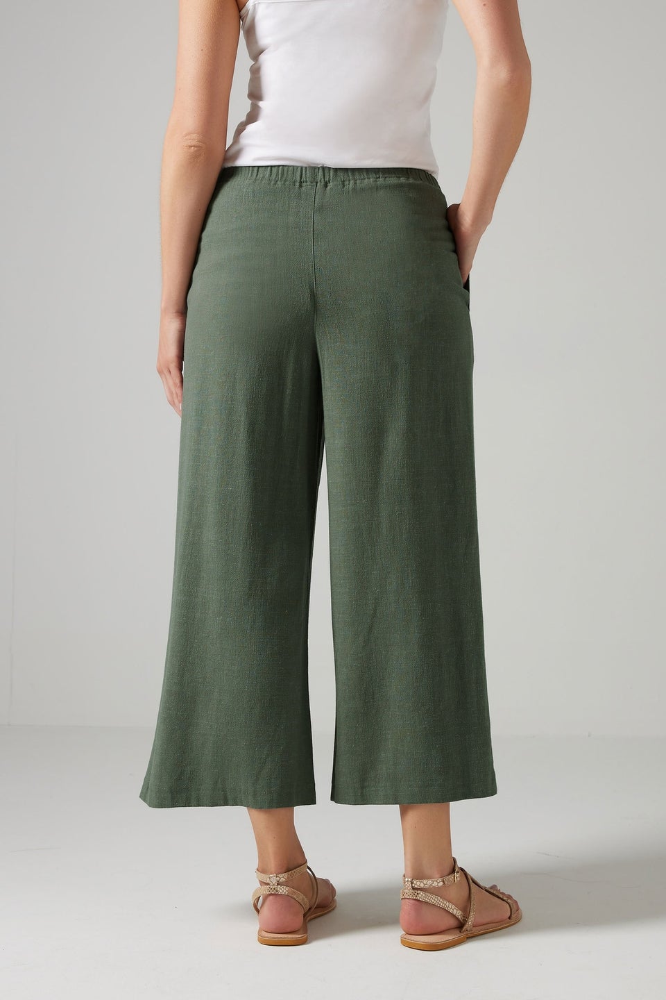 Long Tall Sally Green Linen Cropped Wide Leg Trousers