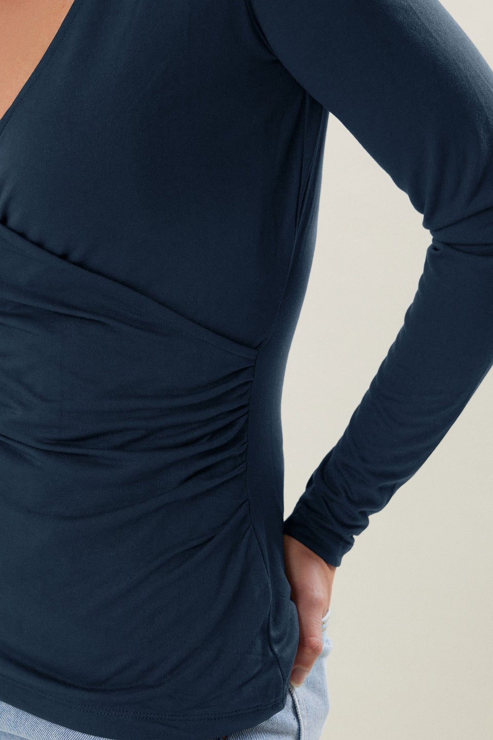 Long Tall Sally Premium Navy Blue Long Sleeve Wrap Top