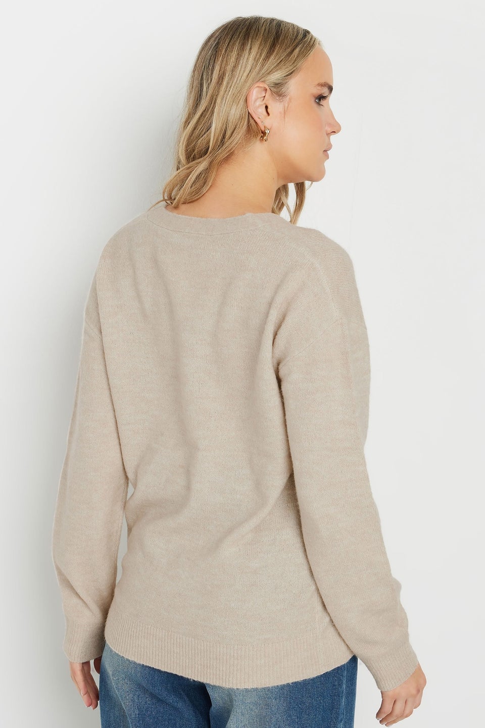 Long Tall Sally Natural Brown Knit Wrap Button Jumper