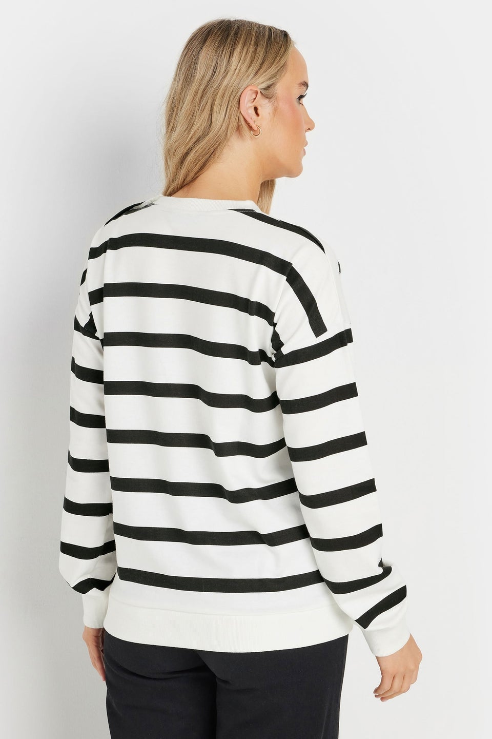 Long Tall Sally Ivory White Striped Button Sweatshirt