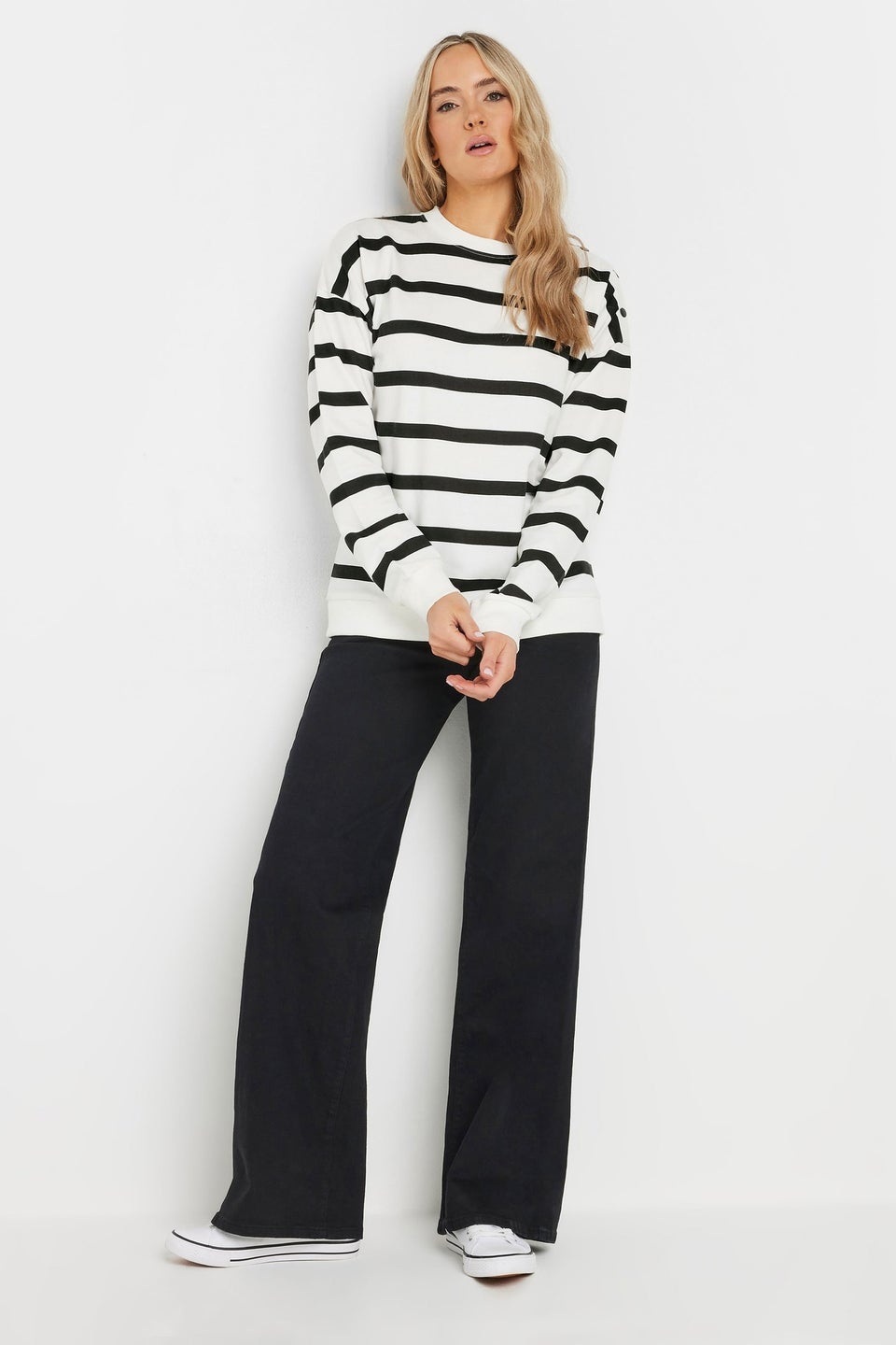 Long Tall Sally Ivory White Striped Button Sweatshirt